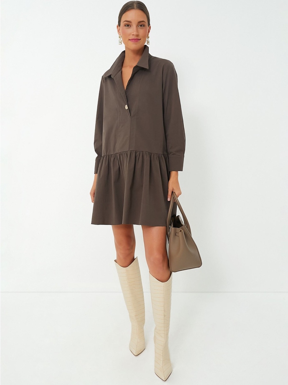Tuckernuck Pomander Place Cleia Swing Mini Dress Cocoa Brown XL